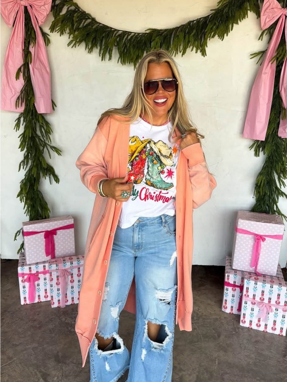 Women's Longline Peach Button Sweatshirt Cardigan
